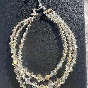 Vintage Crystal Beaded Costume Necklace + Broich Duo